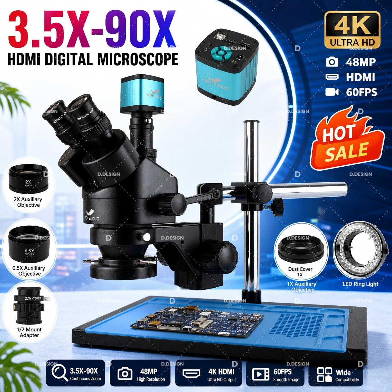 3.5X-100X Endüstriyel Laboratu - Simul-Focal Industrial Microscope 4K Hdmi incelemesi ve fiyatı